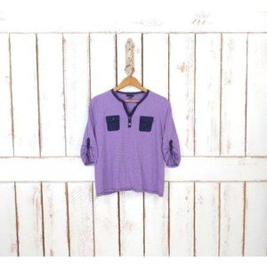 Vintage 90s Talbots lavender and blue striped pullover pocket vneck top